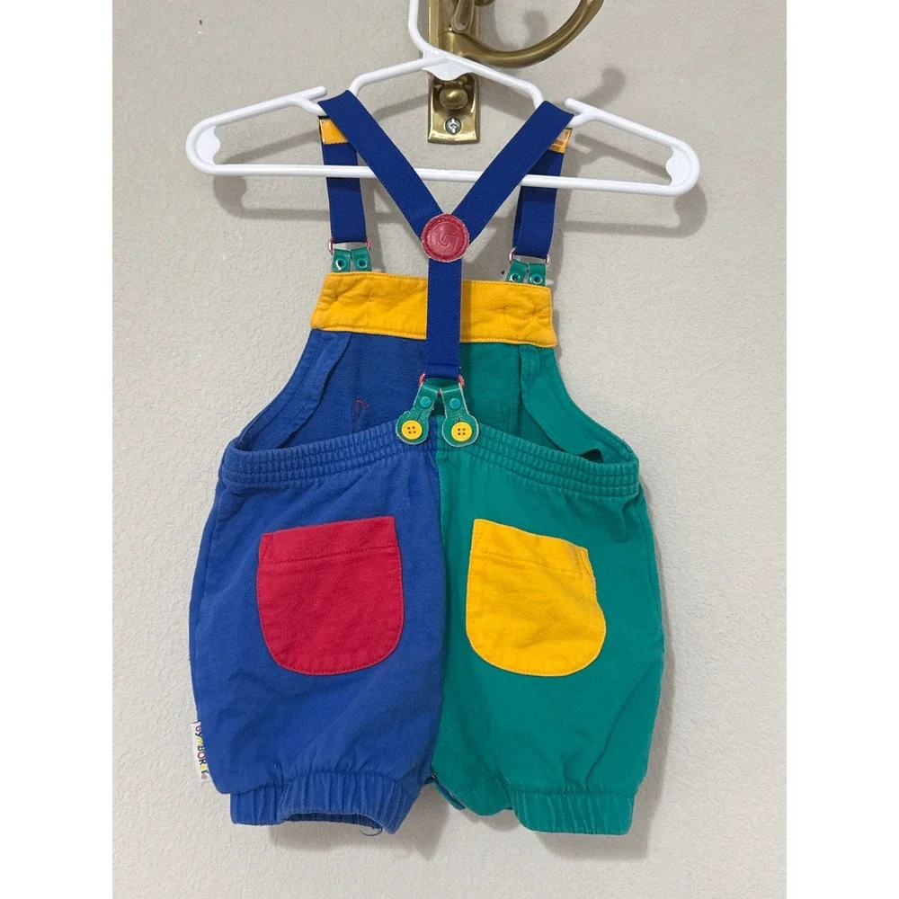 Gymboree Overalls 6-12M Multicolor Vintage Rainbow Tag Dinosaur Colorblock 90s